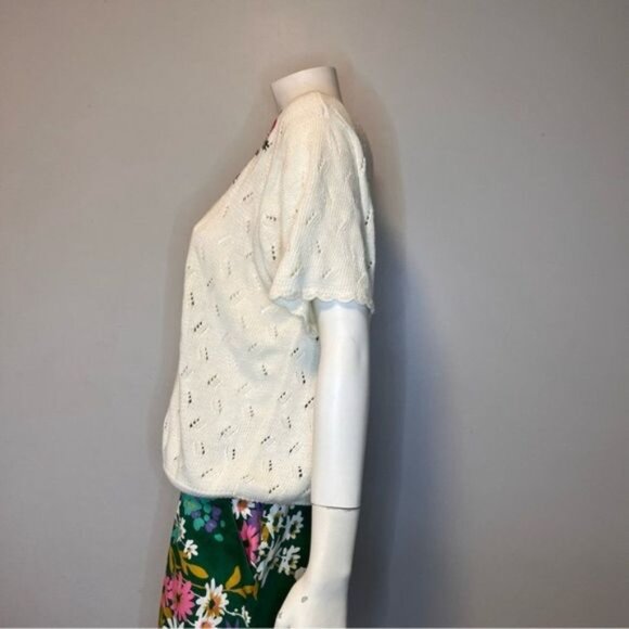 Vintage Short Sleeve Lightweight Hand Embroidered Open Knitted Sweater Size L - Picture 10 of 10